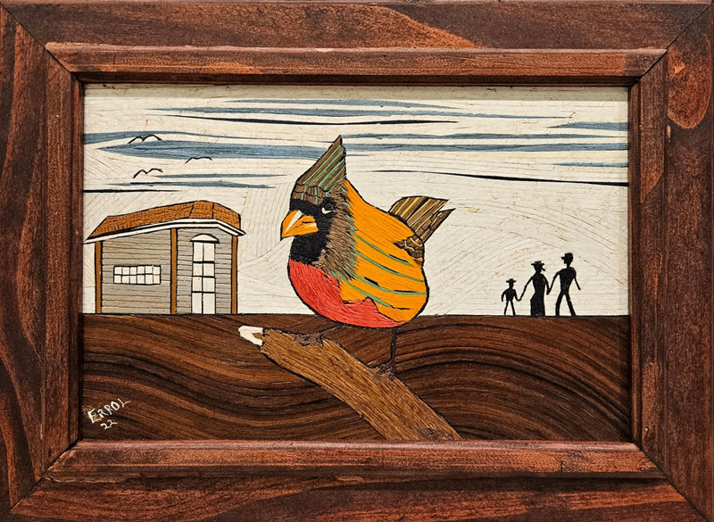 Cardinal, a marquetry art piece by Errol Bruce